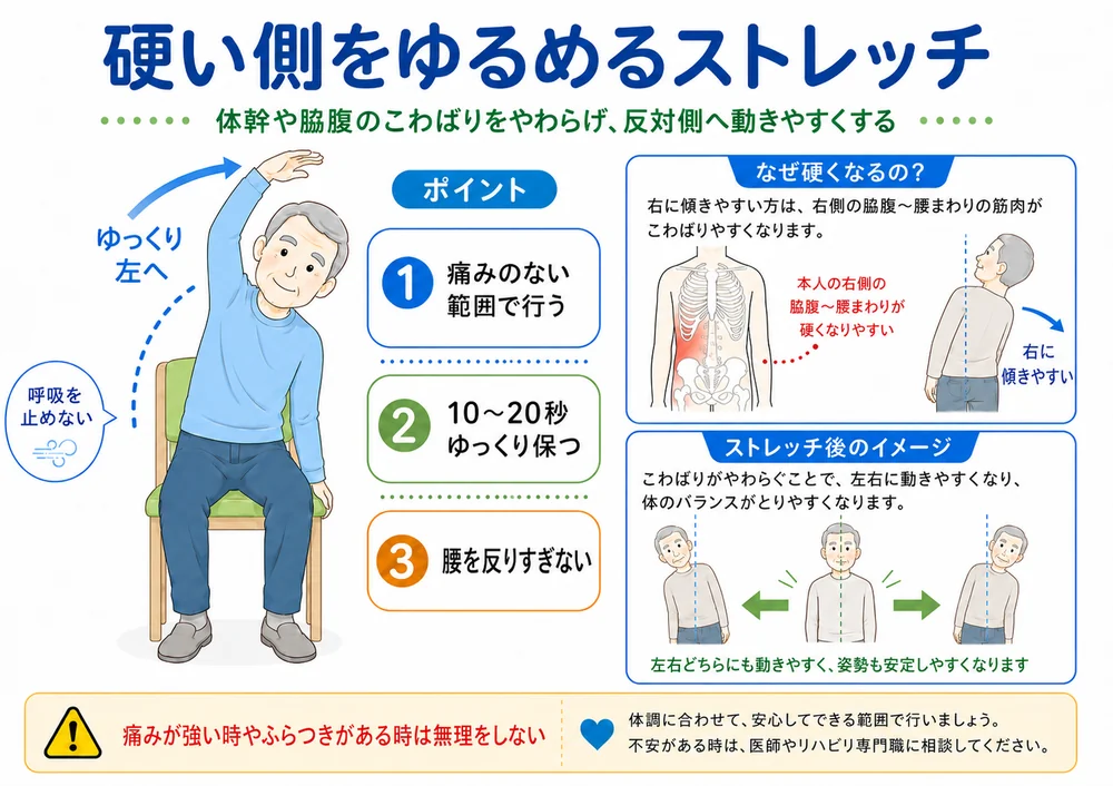 パーキンソン病の硬い側をゆるめるストレッチ